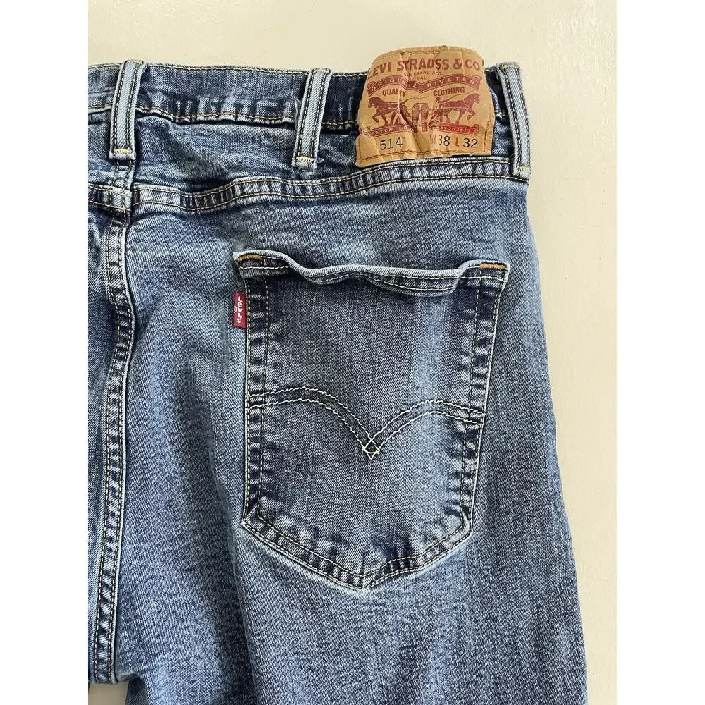 Men's Levi's 514 Blue Denim Jeans Slim Straight Leg Mid Rise 38x32